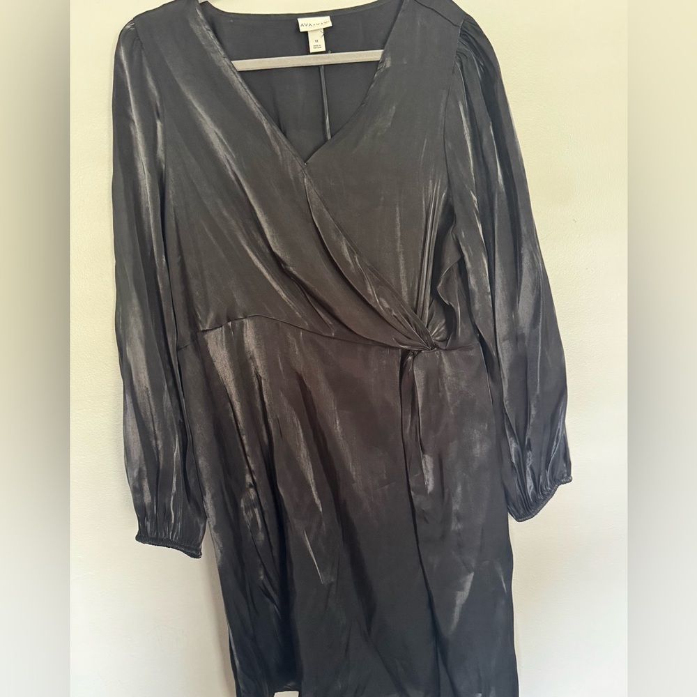 Ava & viv Black Shimmery‎ Dress Deep V-neck, Long Sleeved Party Dress, NWT 1X